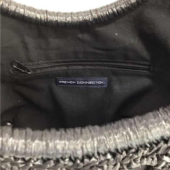 French Connection Black Crochet Tote Bag With Wooden Handles - Picture 6 of 10